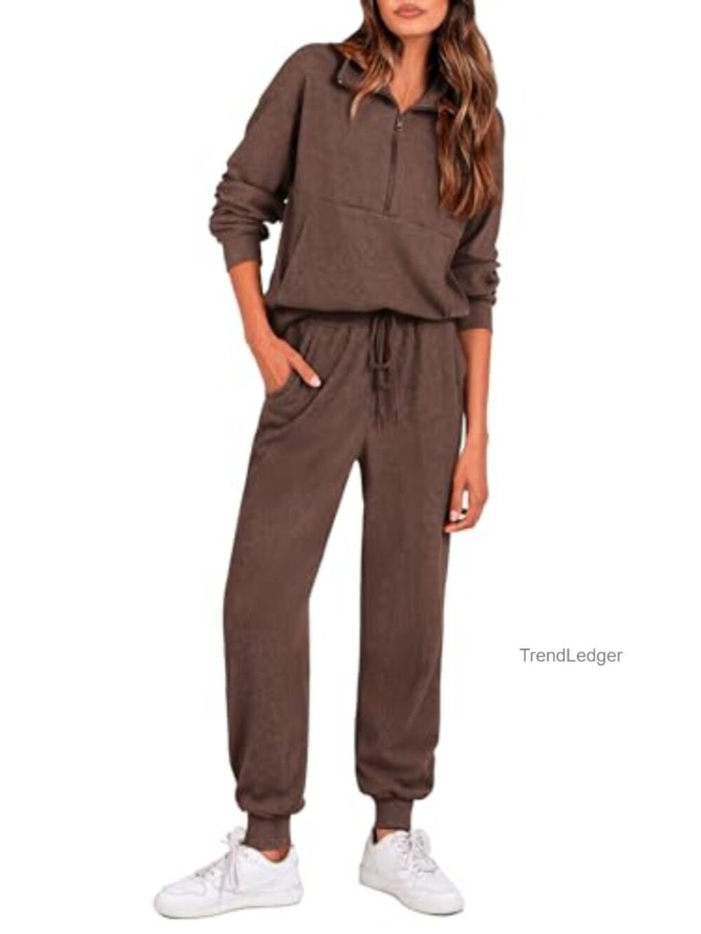 Ribbed Knit 2 Piece Lounge Set Half Zip Joggers